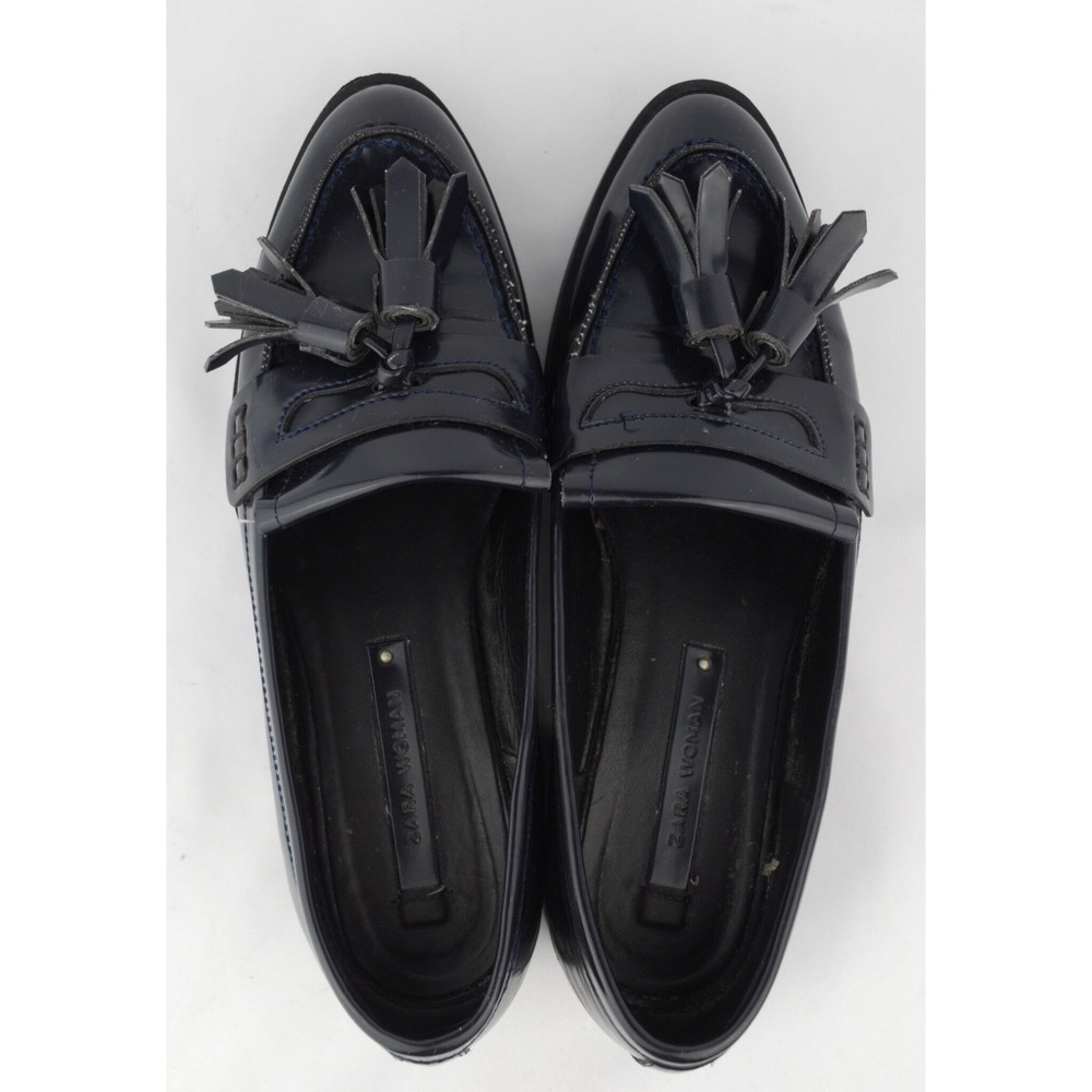 ZARA Women Navy Blue Flats Tassel Penny Loafers - Picture 6 of 8